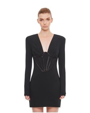 Versace Bodycon Corset-Inspired Mini Dress With Deep V Neckline - Black
