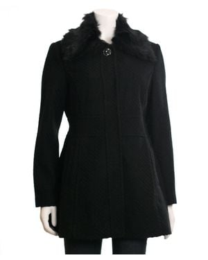 Jessica Simpson Faux Fur Collar Walker Coat - Black