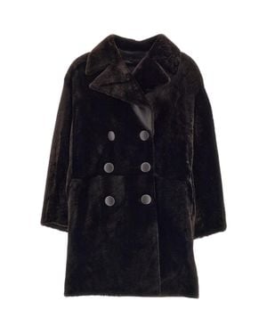 DESA NINETEENSEVENTYTWO Shearling Double-Breasted Caban Coat - Blue