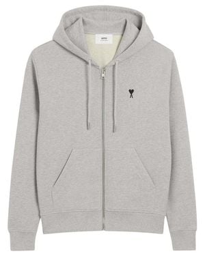 Ami Paris Relaxed Hoodie With Oversized Fit - Gray