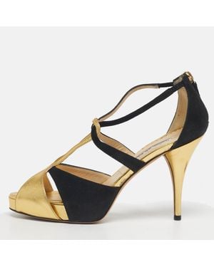 Oscar de la Renta Leather And Suede Ankle Strap Sandals - Black