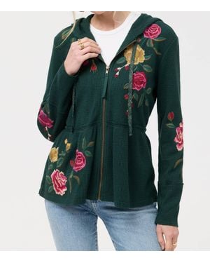 Johnny Was Peplum Metallic Thermal Hoodie - Green