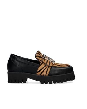 Exe' P212-W168T Animal Print Loafer - Black