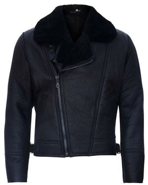 Infinity Leather Sheepskin Leather Ww2 Bomber Jacket-Tucson - Blue