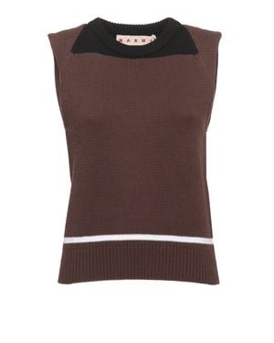 Marni Contrasting Neckline Knit Tank Top - Brown