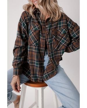 TRUEDAMES Plaid Print Chest Pockets Buttoned Shirt Jacket - Black