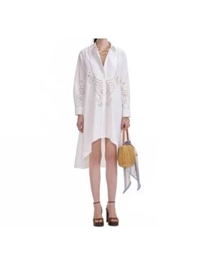 Self-Portrait Cotton Embroidered Shirt Dress - White