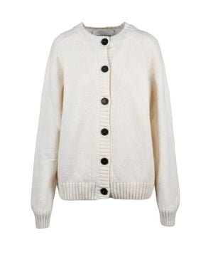 Amaranto Crew Neck Wool-Cashmere Cardigan - White