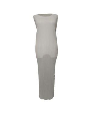 Issey Miyake Pleats Please Sleeveless Midi Dress - Gray