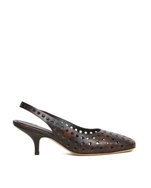 Dries Van Noten Perforated Leather Round Toe Slingback Pumps - Gray