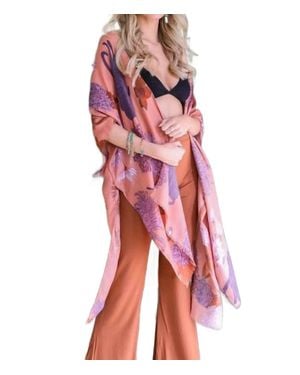 Leto Floral Motif Boho Festival Cover Up Kimono - Red