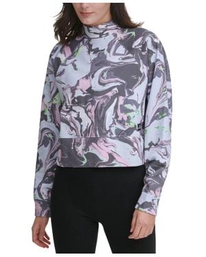 DKNY Sport Cotton Cropped Mock-Neck Top - Gray