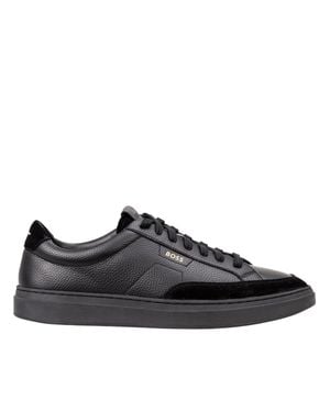 BOSS Textured Leather Suede Sneakers - Black