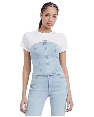 Tommy Hilfiger Jeans Denim Top Bandeau Neck Front Zip Fts1057 - Blue