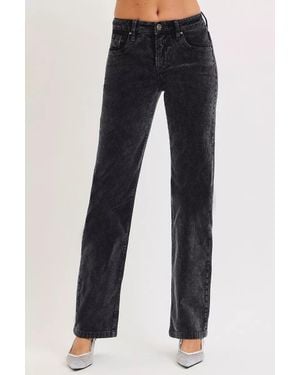 TRUEDAMES Tummy Control Mid Rise Straight Leg Corduroy Pants - Blue