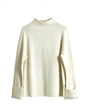 Vince Funnel Neck Long Sleeve Rolled Cuffs Sweater - Natural