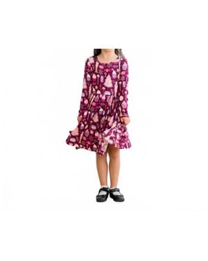 KICKEE Long Sleeve Twirl Dress With Pockets - Red
