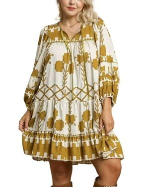 Umgee Tiered Boho Mini Dress - Yellow
