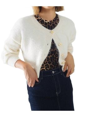 Q2 Flower Button Cardigan - White