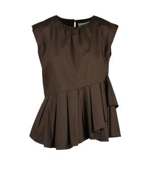 MEIMEIJ Asymmetrical Peplum Cotton Blouse - Brown