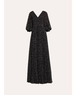 Teri Jon Pleated Polka Dot Chiffon Gown - Black