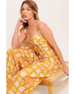 TRUEDAMES Pretty Meadow Woven Top And Pant Set - Orange