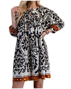 Gigio Foil Bold Print Bohemian Dress - Black