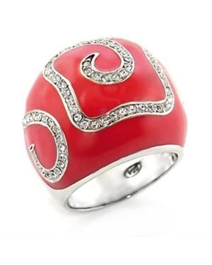 Fashnzfab Rhodium Brass Ring With Top Grade Crystal - Red