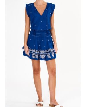M.A.B.E Mina Embroidered V-Neck Mini Dress - Blue