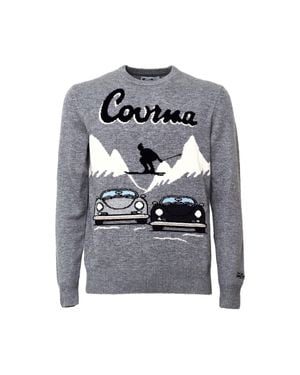 MC2 Saint Barth Courma Cars Ski Jump Jacquard Crew Neck Sweater - Gray