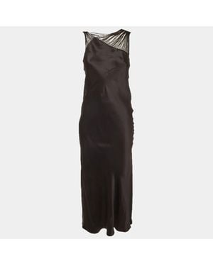 Sportmax Silk Satin Asymmetric Fringed Strap Midi Dress - Black