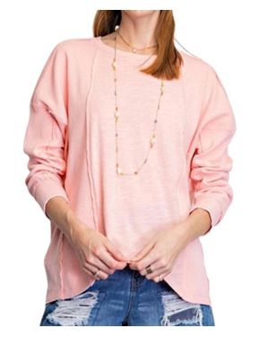 Easel Slub Mixed Fabric Mineral Wash Top - Pink