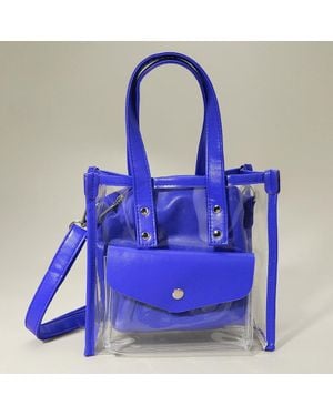 Fashnzfab Transparent Faux Leather Inner Pouch Tote Crossbody Bag - Blue