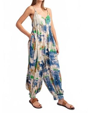 Eesome Tie Dye Sleeveless Jumpsuit - Blue