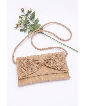 Fashnzfab Faux Straw Handmade Ribbon Flap Clutch - White