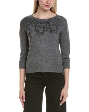 Sofiacashmere Bow Embellishment Wool & Cashmere-Blend Sweater - Gray