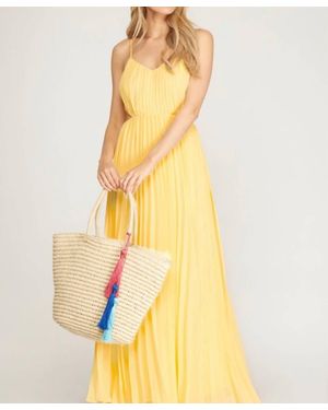 She + Sky Pleated Cut Out Maxi Dress - Yellow