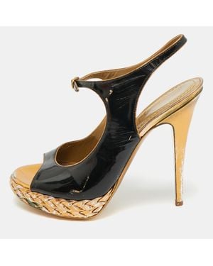 Saint Laurent Saint Laurent Size 38.5 Patent Leather Platform Ankle Strap Sandals - Brown