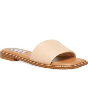 Steve Madden Sandra Sandals Tan Leather Square Toe Slides Zogg1380 - Natural