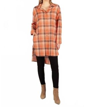 Before You Collection Plaid Button Up Tunic - Orange