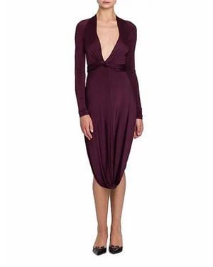 Ferragamo Shiny Jersey Knotted Bubble Midi Dress - Purple
