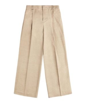Fay Washed-Effect Viscose And Linen Gabardine Pants With Metal Logo Detail - White