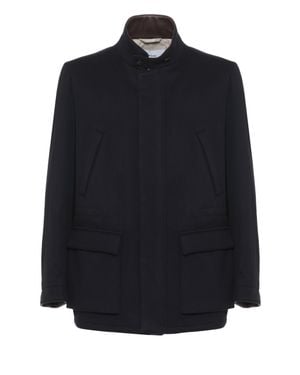 Lardini Dark High-Neck Wool-Blend Coat - Blue