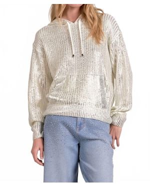 Elan Farrah Metallic Hoodie Sweater - Gray