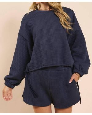 Sadie & Sage Pastime Textured Terry Side Tie Pullover - Blue