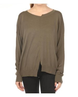 Planet By Lauren G. Cut-Out Boat Neck Sweater Top - Green