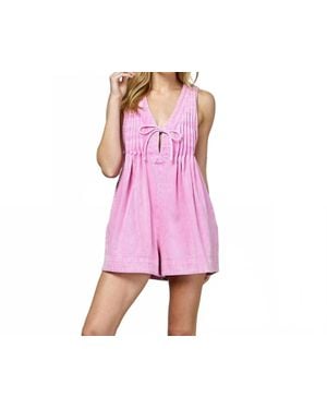 Veveret Pleated Denim Romper - Pink
