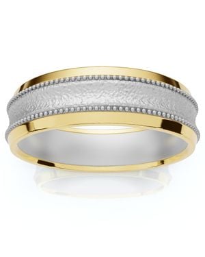 Pompeii3 14K & Two Tone Brushed Wedding Band Size Selectable - Metallic