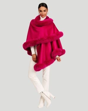 Gorski Cashmere Caplet With Fox Trim - Red