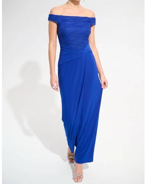 Joseph Ribkoff Ruched Off-Shoulder Evening Dress - Blue